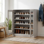Off White Twenty Pair Solid WoodShoe Storage Cabinet