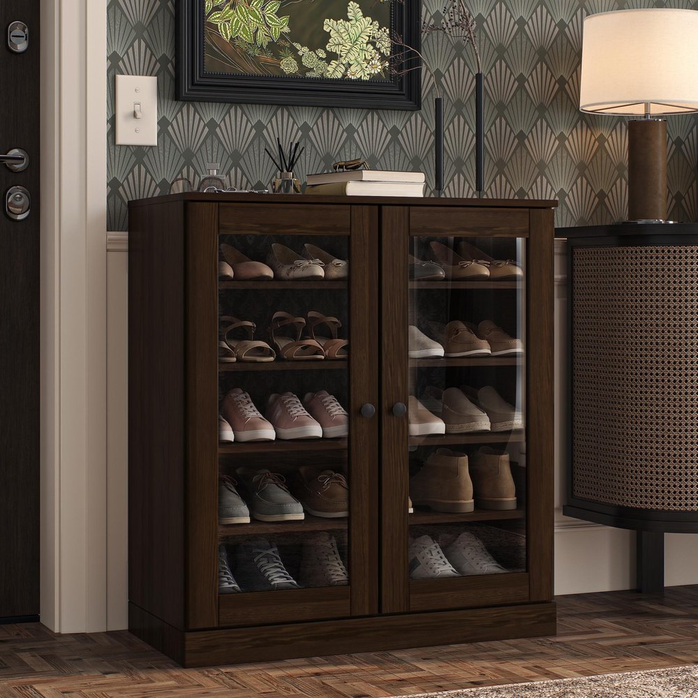 Espresso Twenty Pair Solid WoodShoe Storage Cabinet