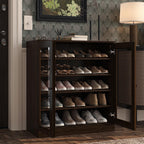 Espresso Twenty Pair Solid WoodShoe Storage Cabinet