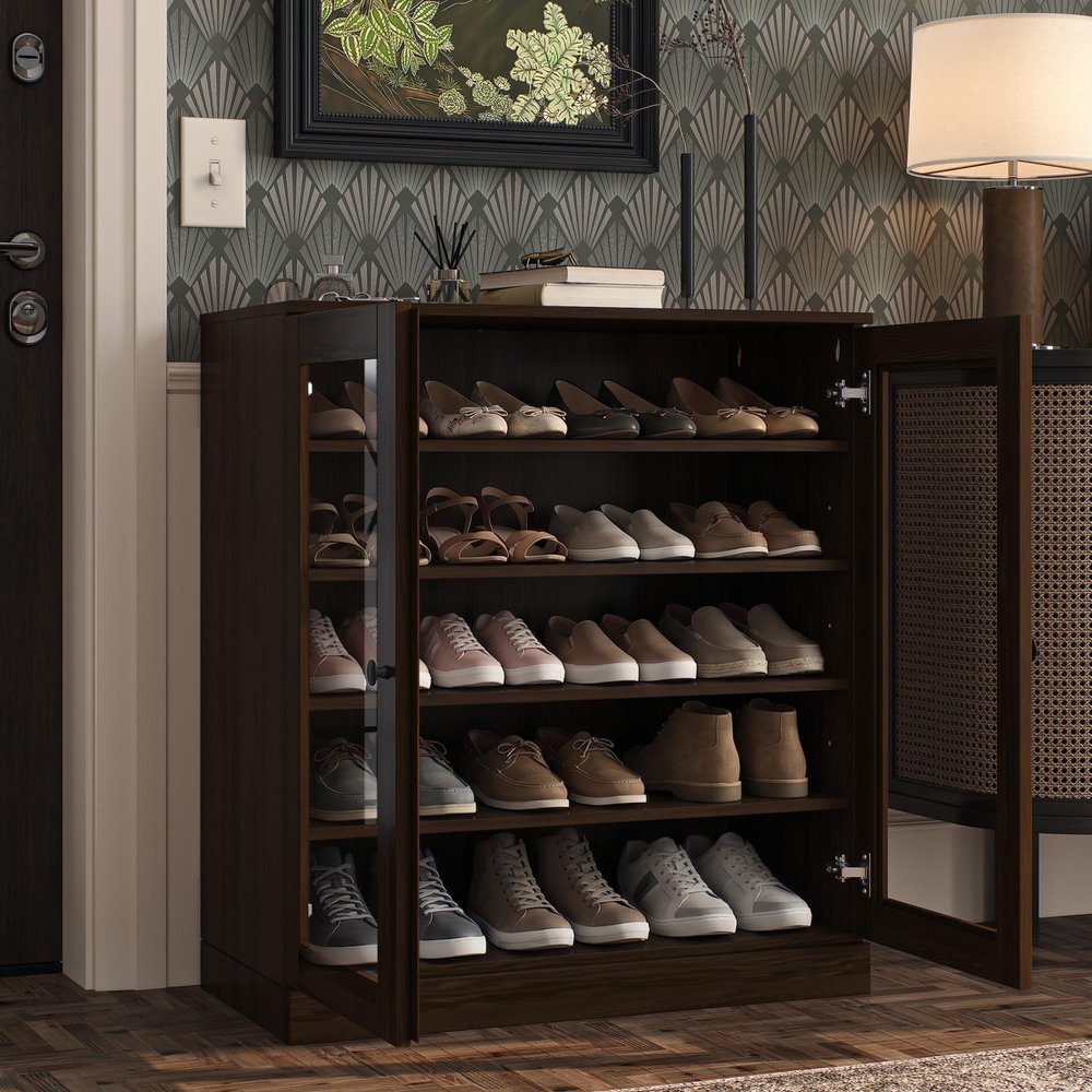 Espresso Twenty Pair Solid WoodShoe Storage Cabinet