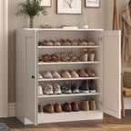 White Twenty Pair Solid WoodShoe Storage Cabinet