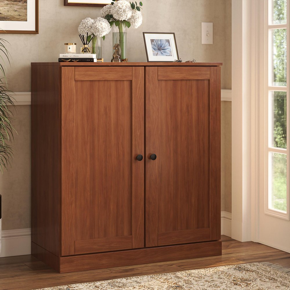 Coffee Twenty Pair Solid WoodShoe Storage Cabinet