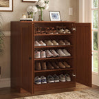 Coffee Twenty Pair Solid WoodShoe Storage Cabinet