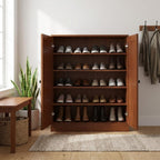 Coffee Twenty Pair Solid WoodShoe Storage Cabinet