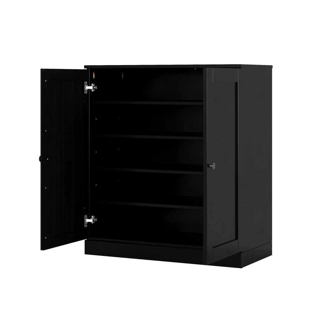 Black Twenty Pair Solid WoodShoe Storage Cabinet
