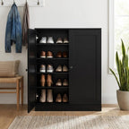Black Twenty Pair Solid WoodShoe Storage Cabinet