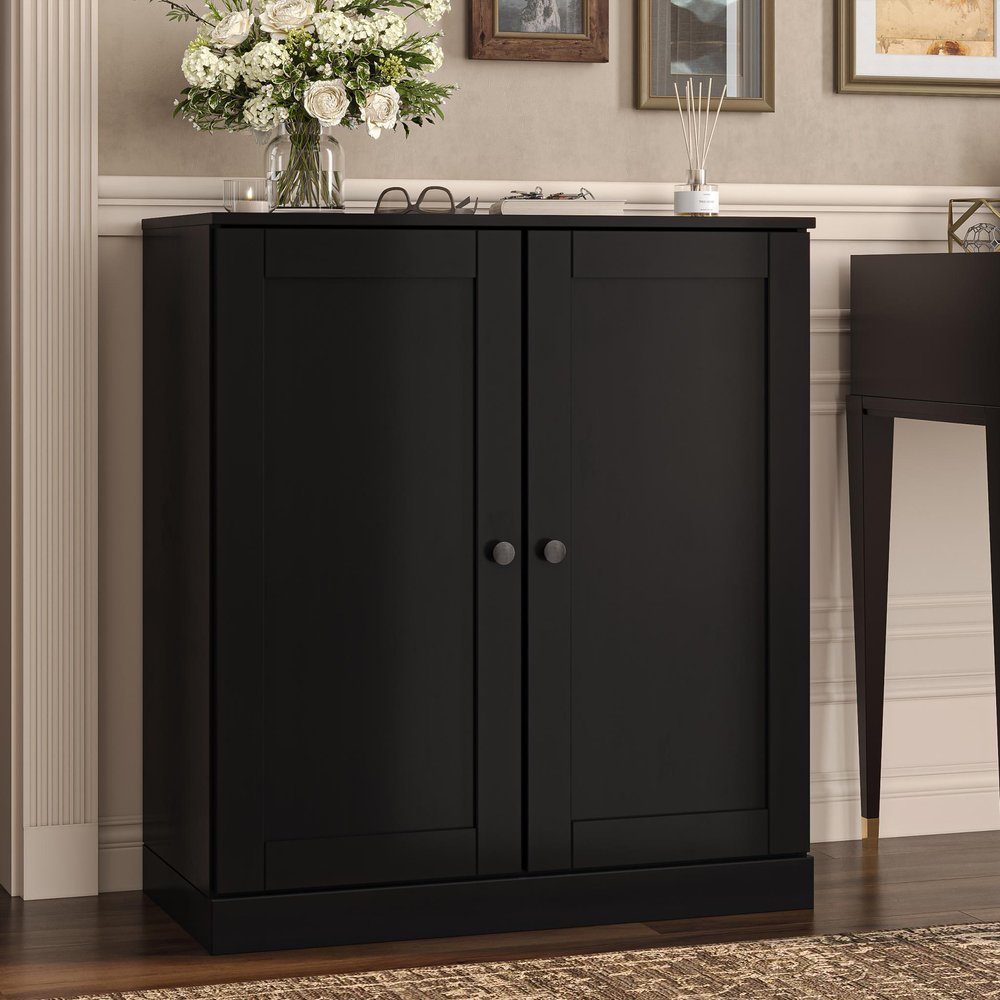 Black Twenty Pair Solid WoodShoe Storage Cabinet