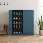 Teal Blue Twenty Pair Solid WoodShoe Storage Cabinet