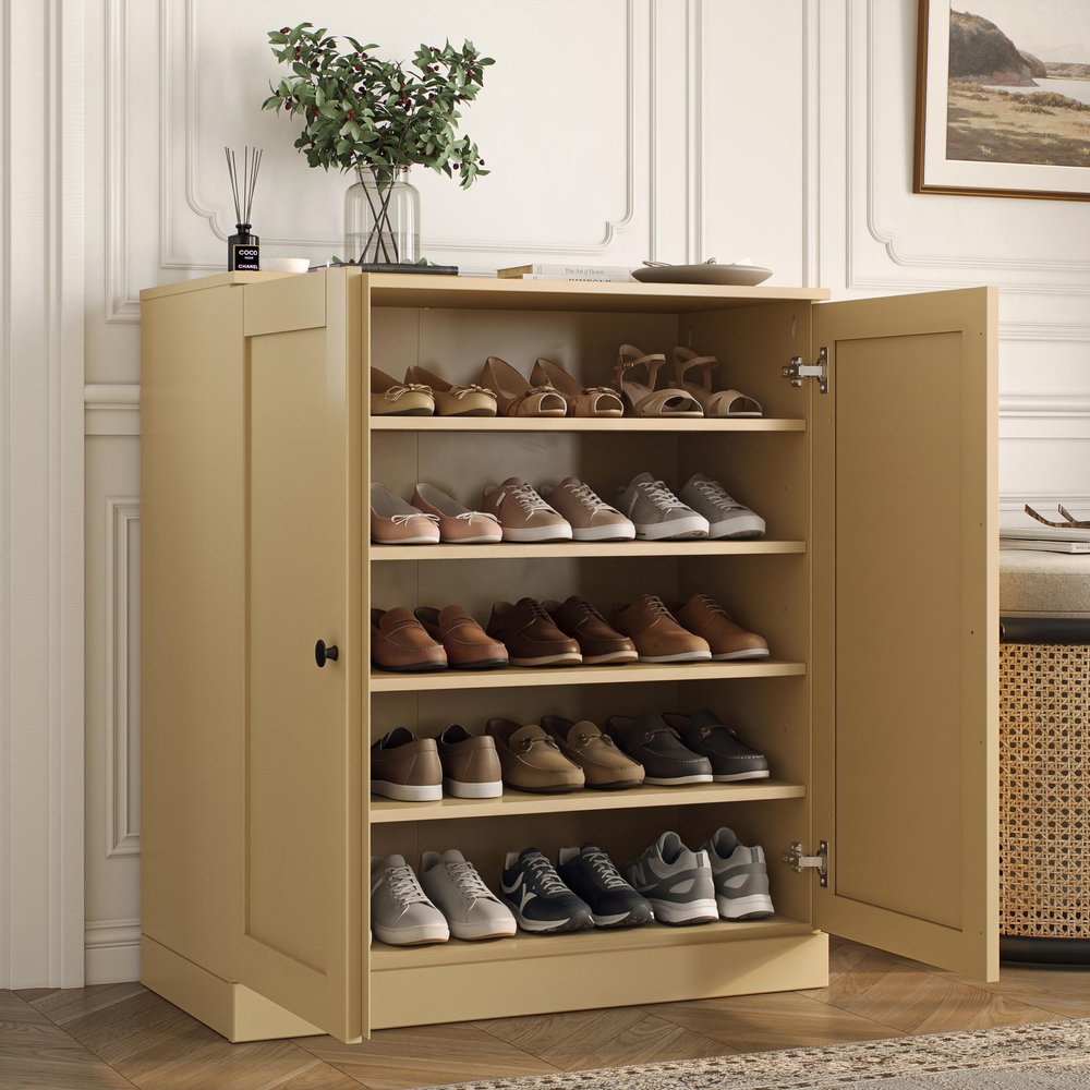 Yellow Twenty Pair Solid WoodShoe Storage Cabinet
