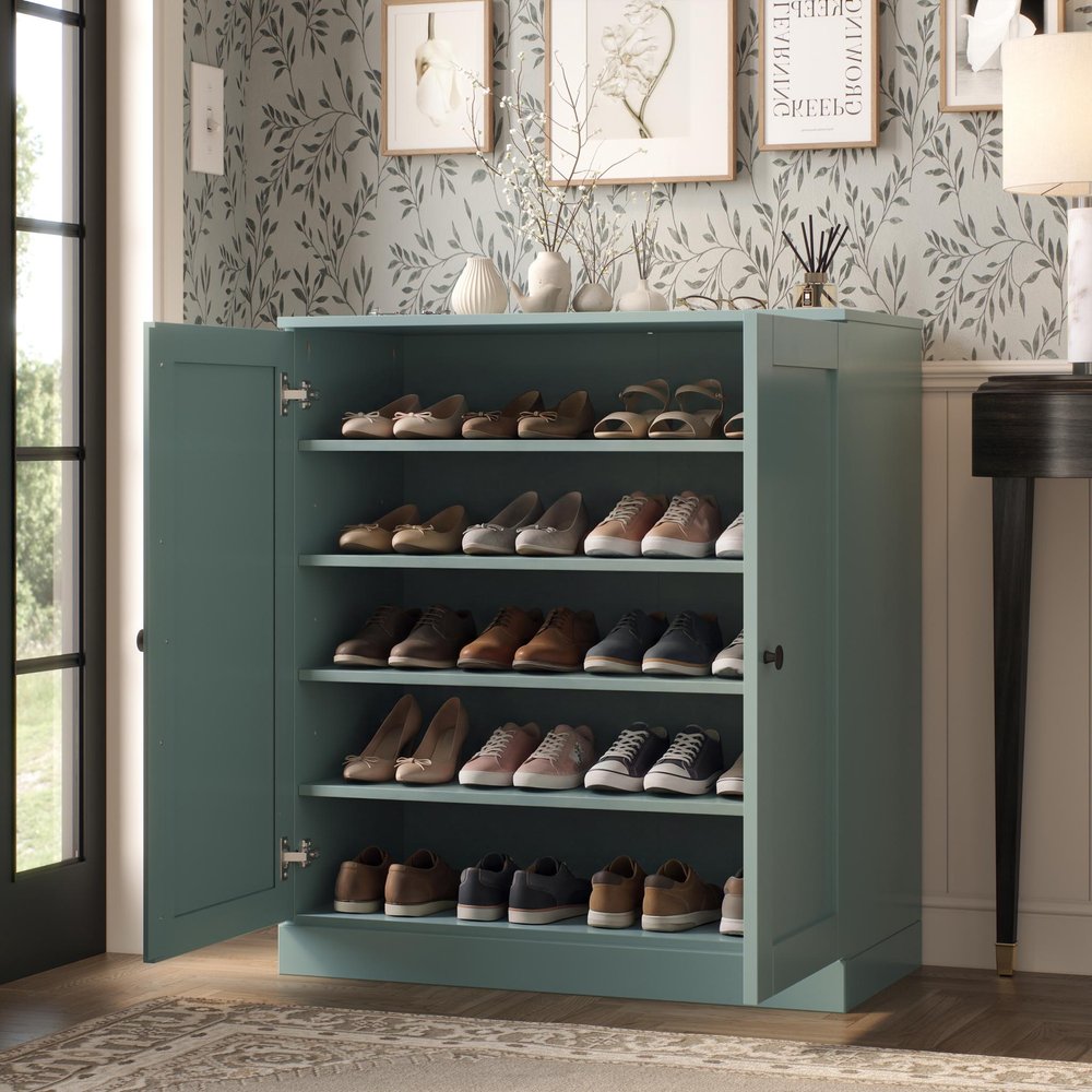 Aqua Twenty Pair Solid WoodShoe Storage Cabinet