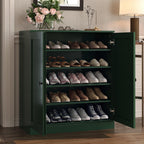 Green Twenty Pair Solid WoodShoe Storage Cabinet