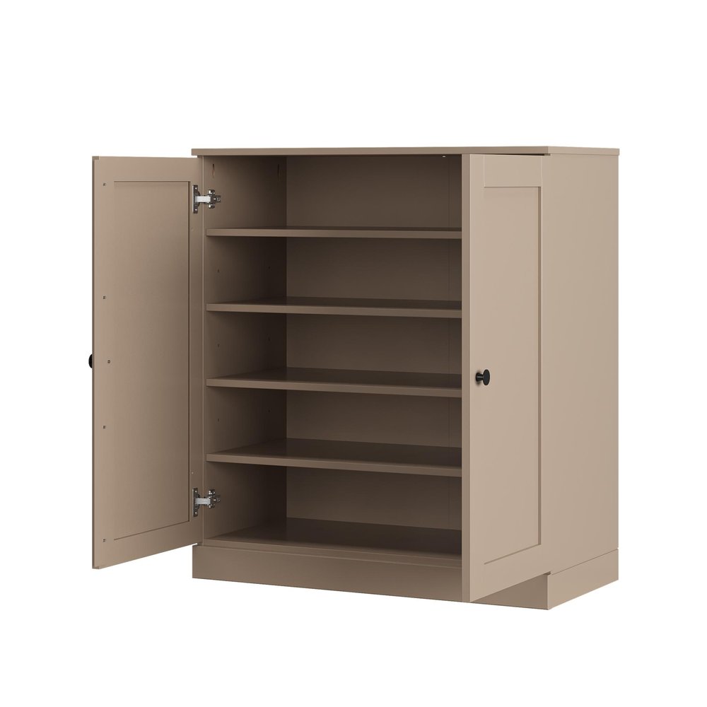 Beige Twenty Pair Solid WoodShoe Storage Cabinet
