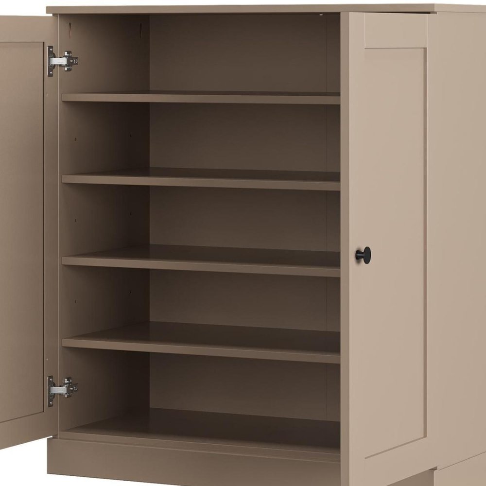 Beige Twenty Pair Solid WoodShoe Storage Cabinet