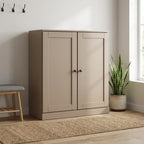 Beige Twenty Pair Solid WoodShoe Storage Cabinet