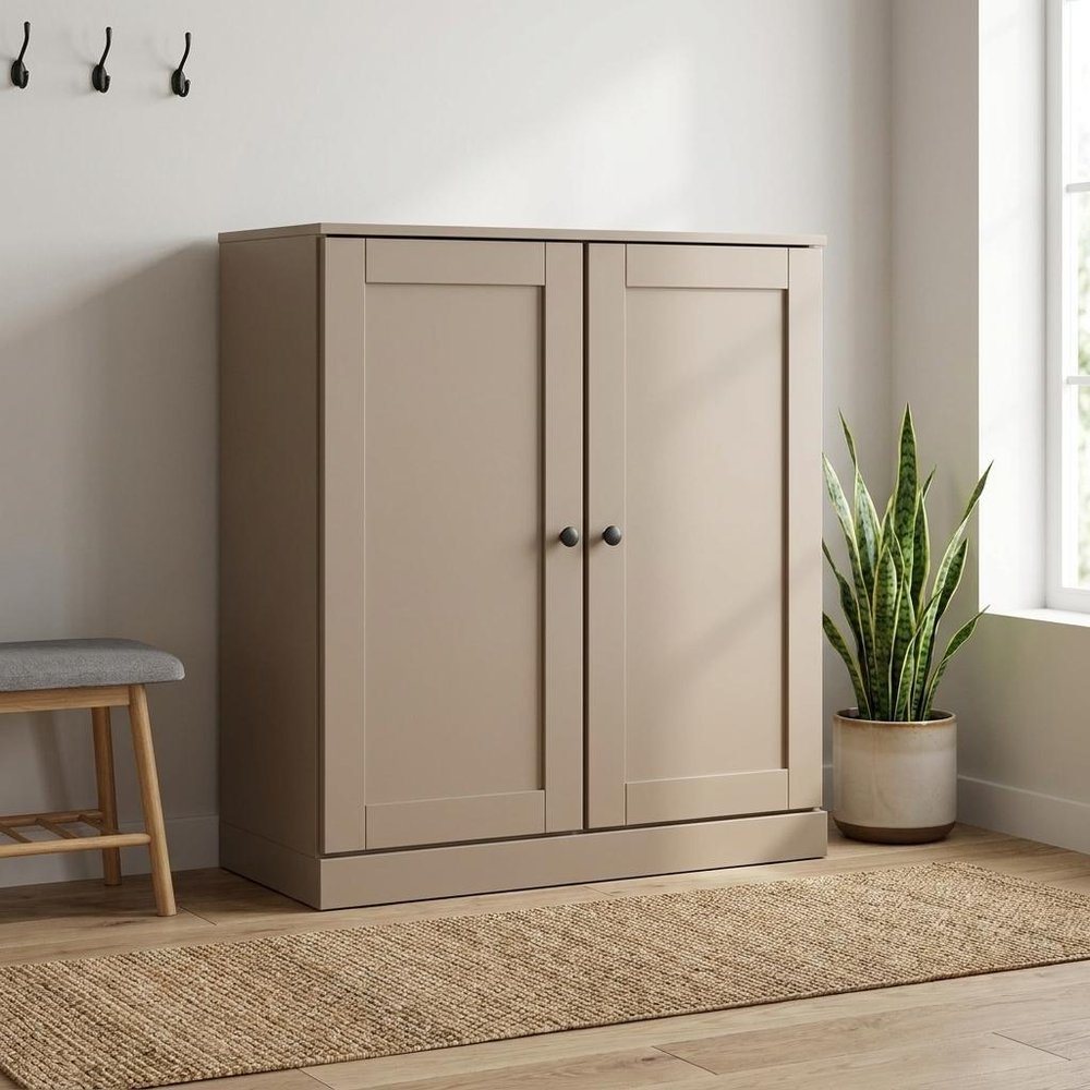 Beige Twenty Pair Solid WoodShoe Storage Cabinet