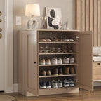 Beige Twenty Pair Solid WoodShoe Storage Cabinet