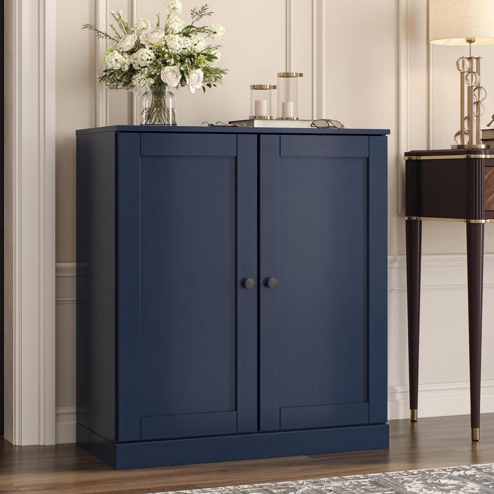 Navy Blue Twenty Pair Solid WoodShoe Storage Cabinet