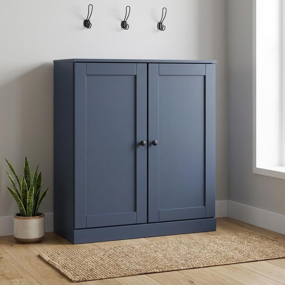 French Blue Twenty Pair Solid WoodShoe Storage Cabinet