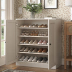 Off White Twenty Pair Solid WoodShoe Storage Cabinet