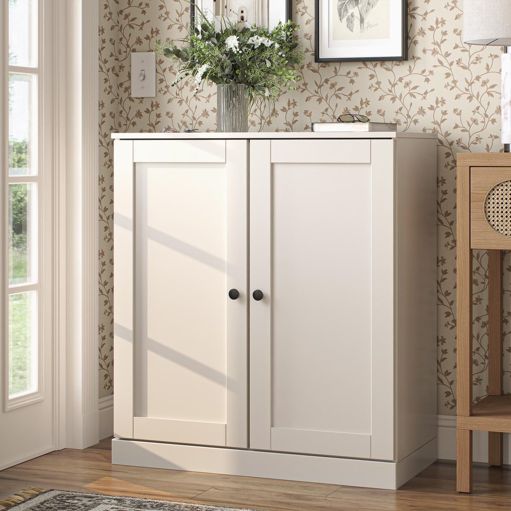 Off White Twenty Pair Solid WoodShoe Storage Cabinet