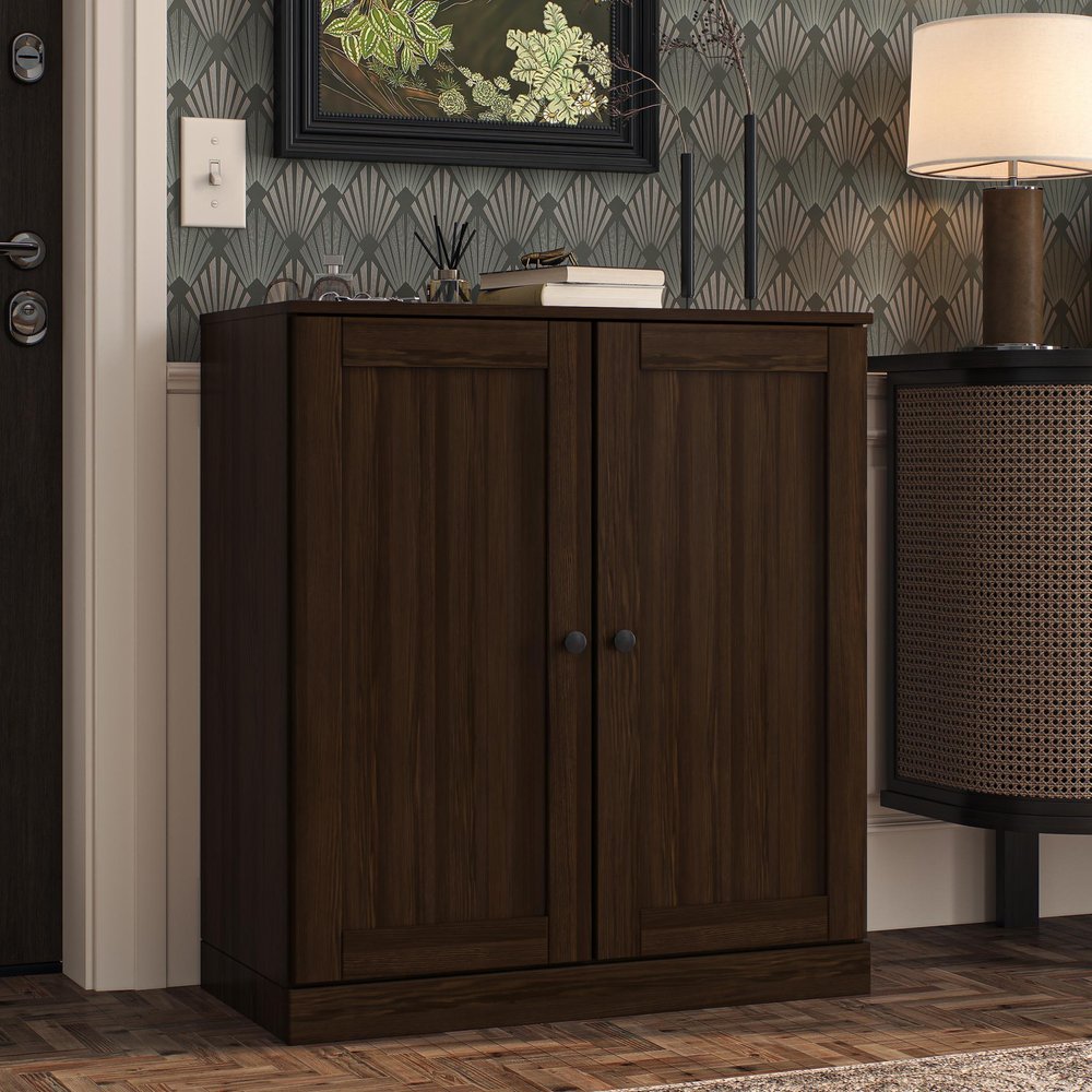 Espresso Twenty Pair Solid WoodShoe Storage Cabinet
