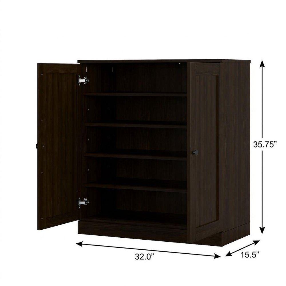 Espresso Twenty Pair Solid WoodShoe Storage Cabinet