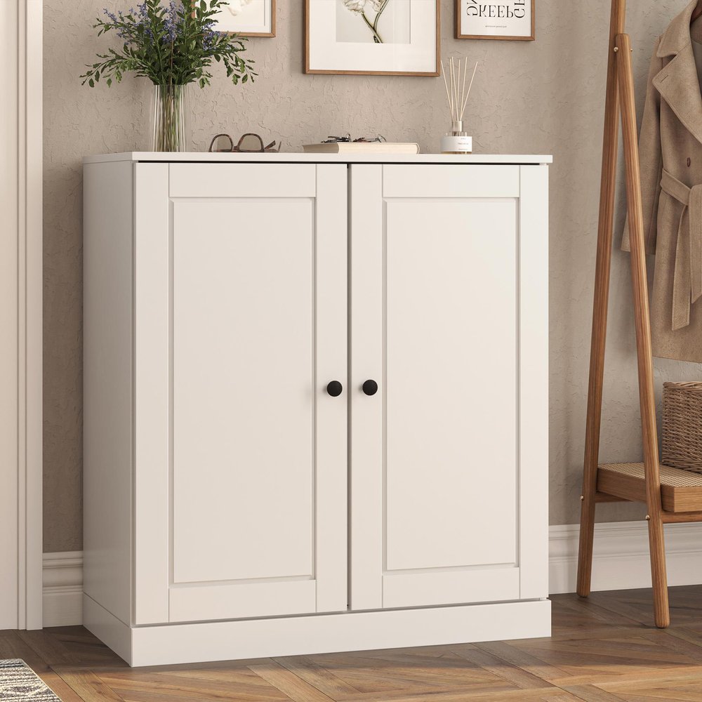 White Twenty Pair Solid WoodShoe Storage Cabinet