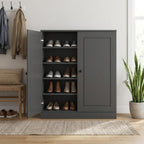 Gray Twenty Pair Solid WoodShoe Storage Cabinet