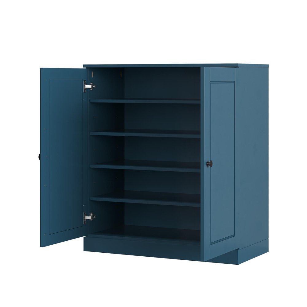 Teal Blue Twenty Pair Solid WoodShoe Storage Cabinet
