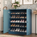 Teal Blue Twenty Pair Solid WoodShoe Storage Cabinet