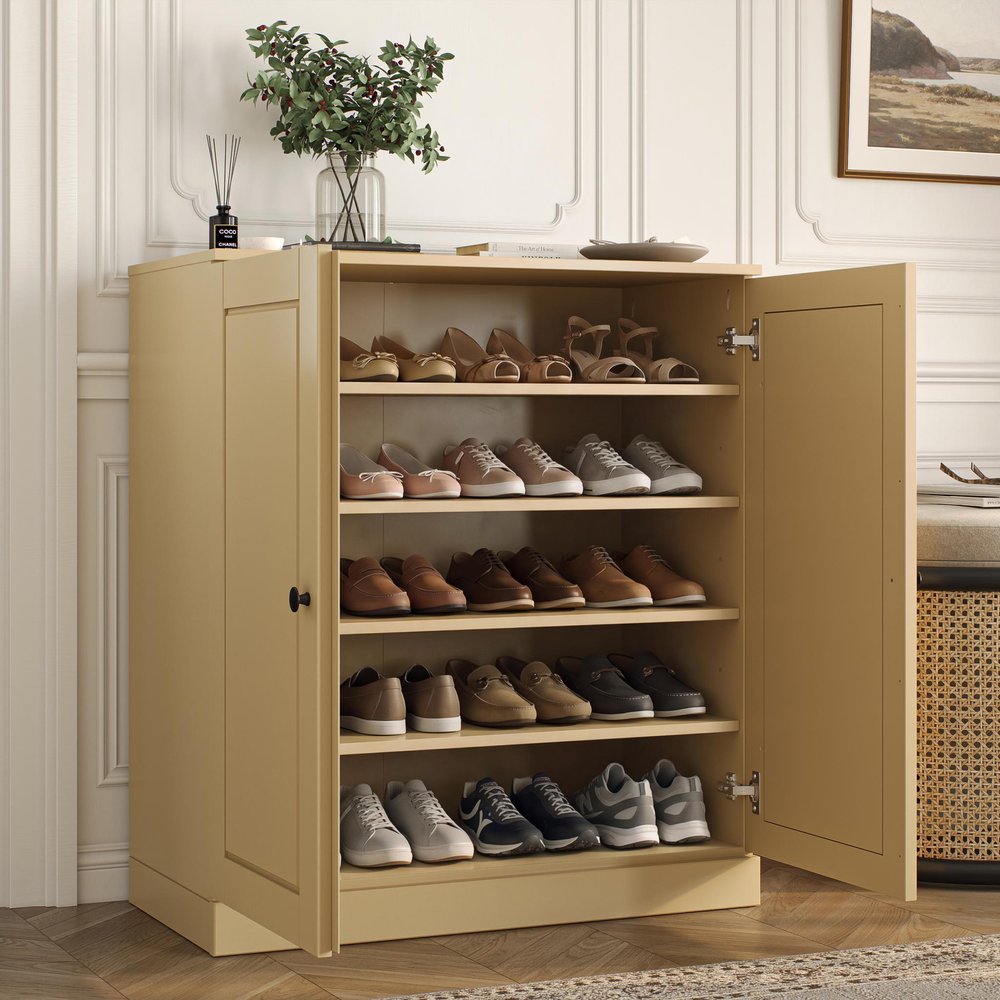 Yellow Twenty Pair Solid WoodShoe Storage Cabinet