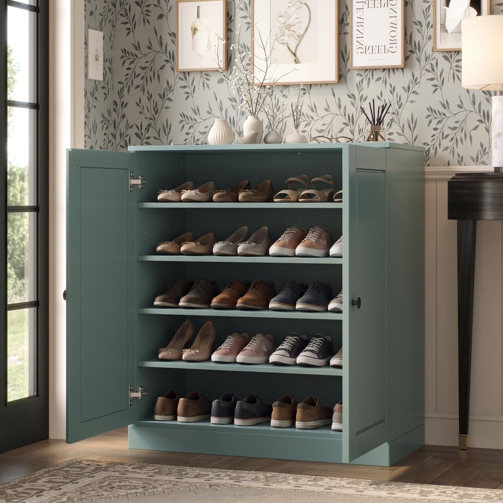 Aqua Twenty Pair Solid WoodShoe Storage Cabinet