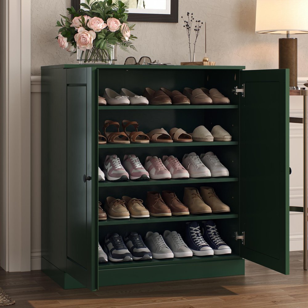 Green Twenty Pair Solid WoodShoe Storage Cabinet