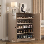 Beige Twenty Pair Solid WoodShoe Storage Cabinet