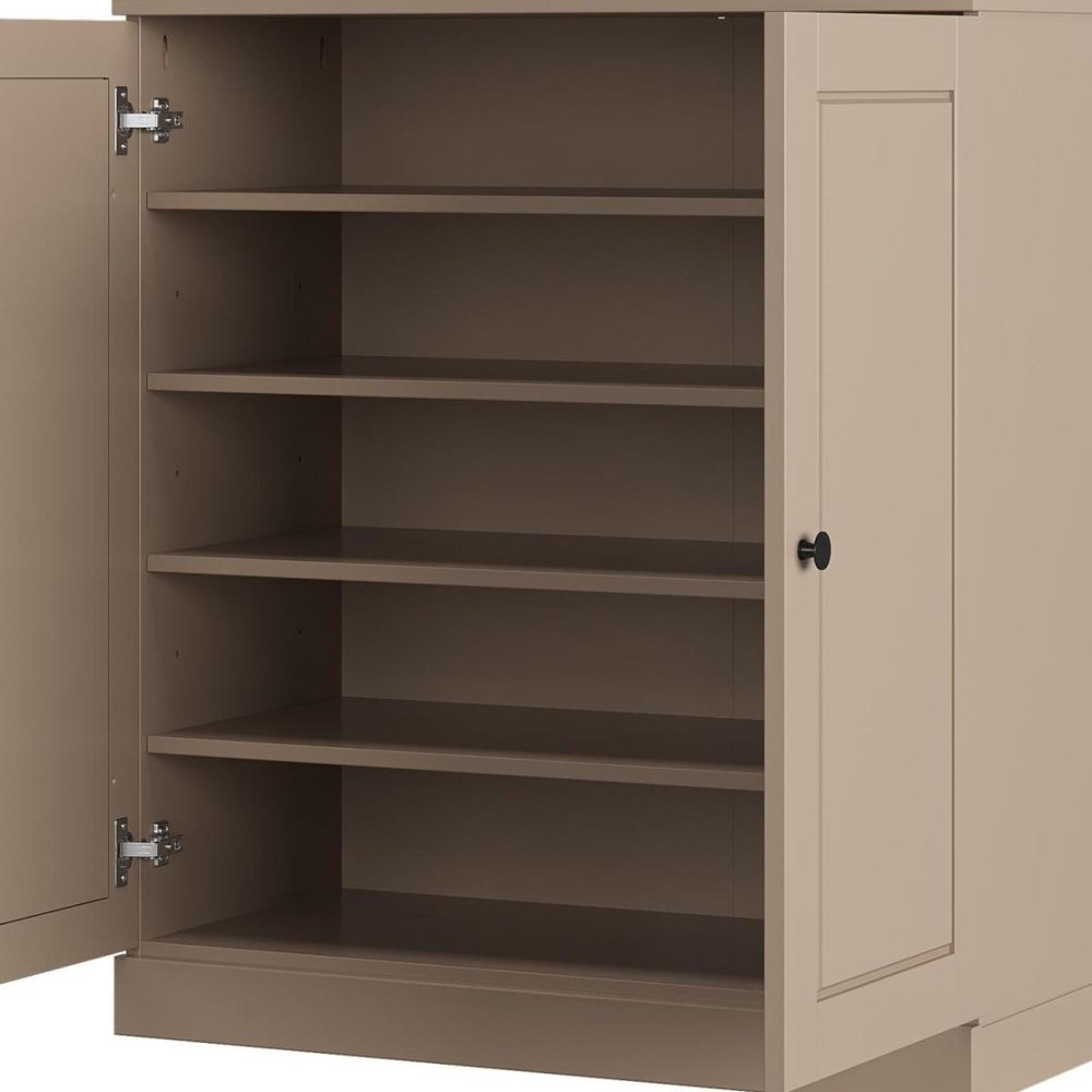 Beige Twenty Pair Solid WoodShoe Storage Cabinet