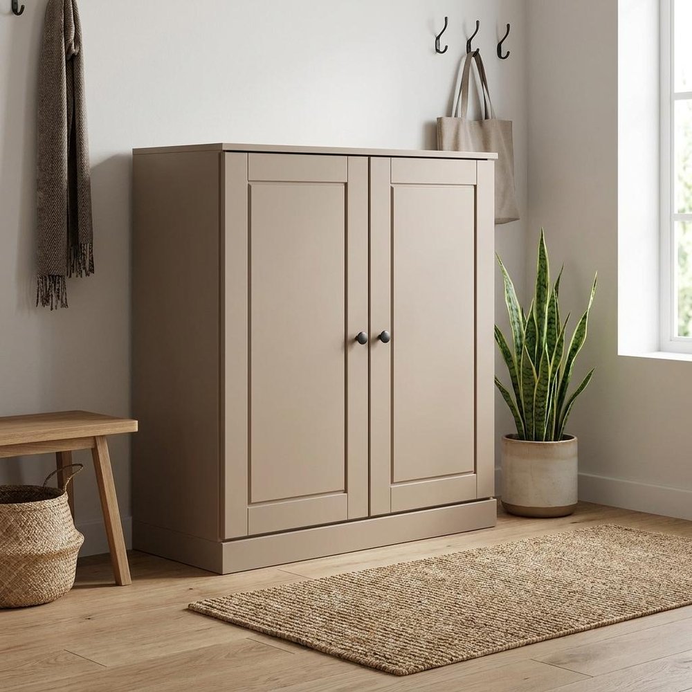 Beige Twenty Pair Solid WoodShoe Storage Cabinet
