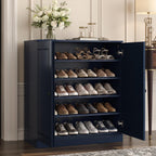 Navy Blue Twenty Pair Solid WoodShoe Storage Cabinet