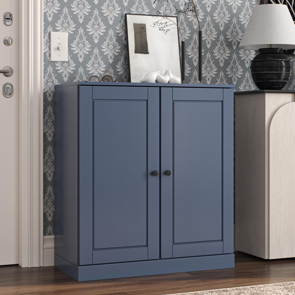 French Blue Twenty Pair Solid WoodShoe Storage Cabinet