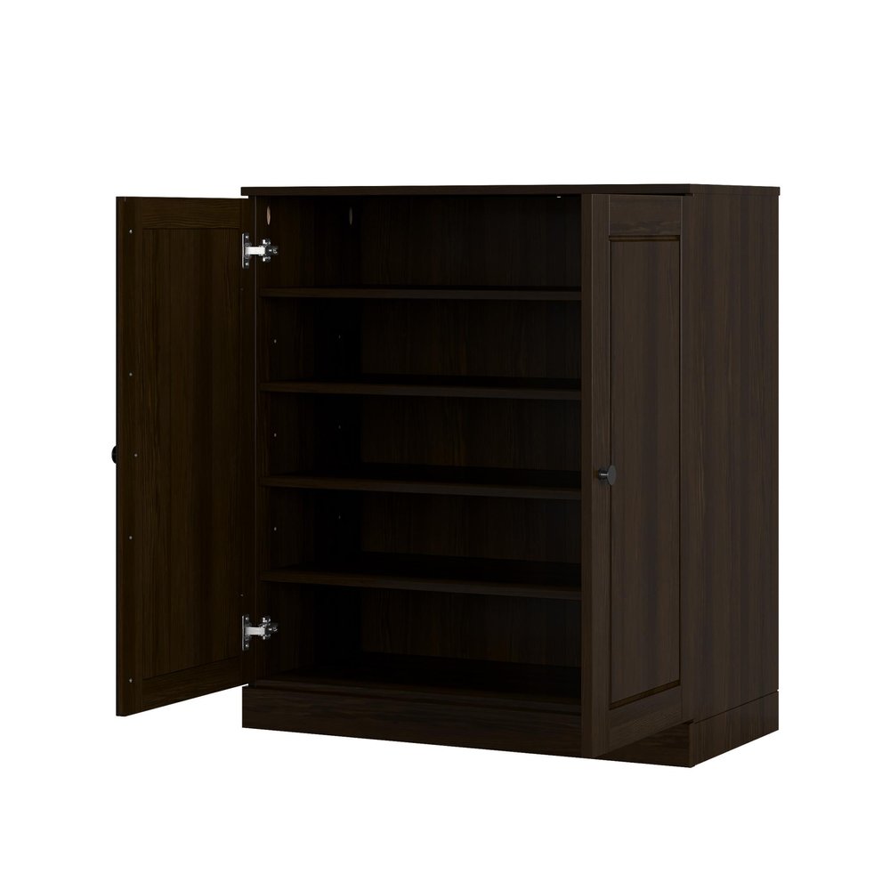 Espresso Twenty Pair Solid WoodShoe Storage Cabinet