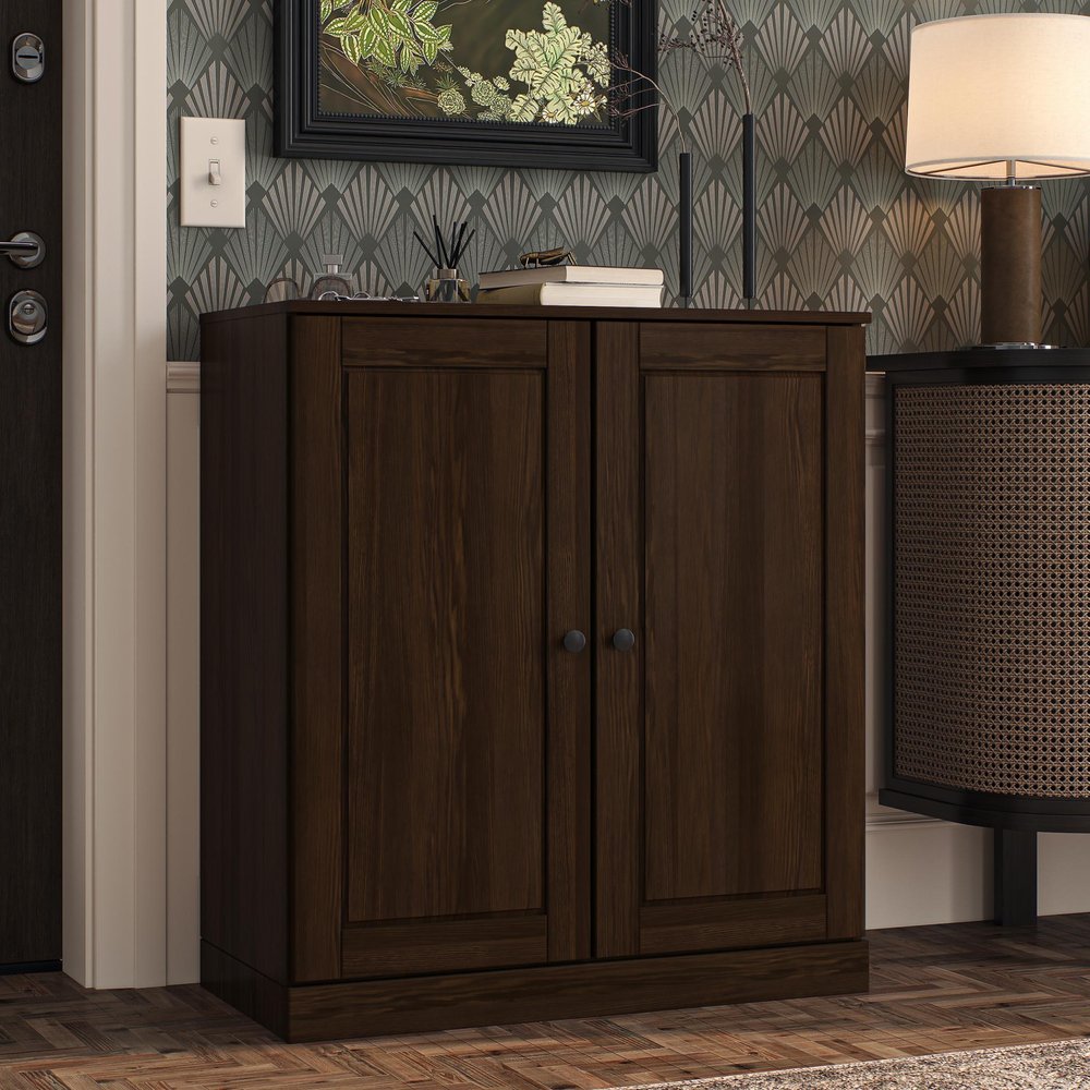 Espresso Twenty Pair Solid WoodShoe Storage Cabinet