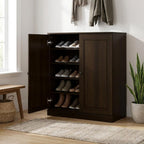 Espresso Twenty Pair Solid WoodShoe Storage Cabinet