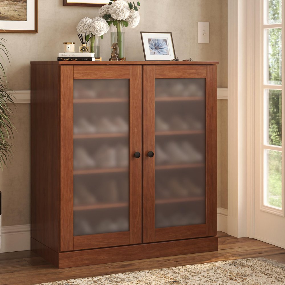 Coffee Twenty Pair Solid WoodShoe Storage Cabinet