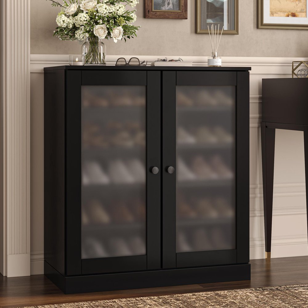 Black Twenty Pair Solid WoodShoe Storage Cabinet