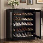 Black Twenty Pair Solid WoodShoe Storage Cabinet