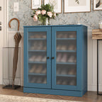 Teal Blue Twenty Pair Solid WoodShoe Storage Cabinet