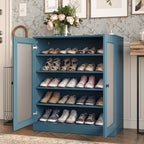 Teal Blue Twenty Pair Solid WoodShoe Storage Cabinet