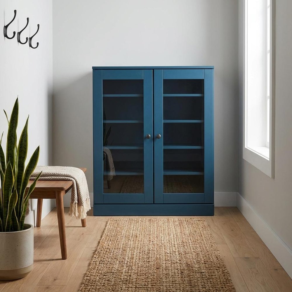 Teal Blue Twenty Pair Solid WoodShoe Storage Cabinet