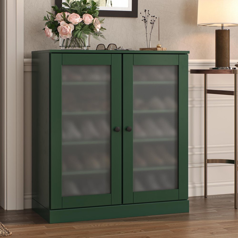 Green Twenty Pair Solid WoodShoe Storage Cabinet
