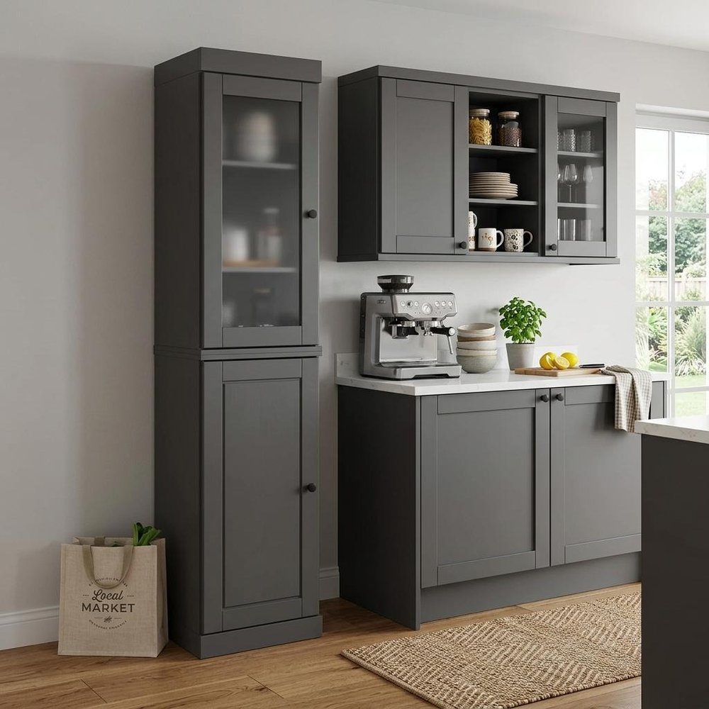 72" Gray Solid Wood Two Door Pantry Or Storage Closet