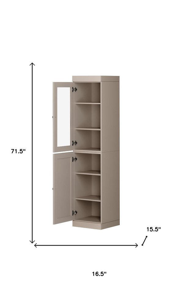 72" Beige Solid Wood Two Door Pantry Or Storage Closet